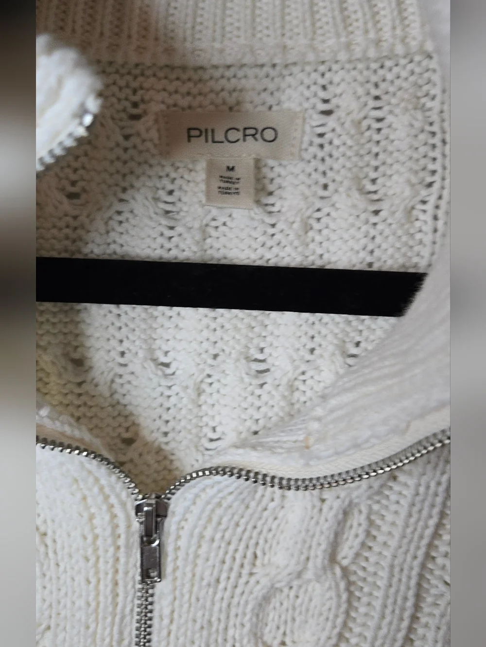 Anthropologie Pilcro Chunky Cable Knit Twofer Half-Zip Sweater Cream White M